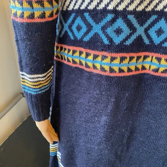 Eyeshadow Hoodie Cardigan Sweater OpenFront Womens S Navy Aztec Long Grunge Knit - Picture 7 of 9
